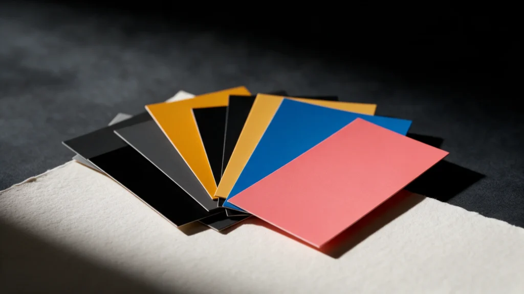 Abanico de muestras de color sobre papel texturado